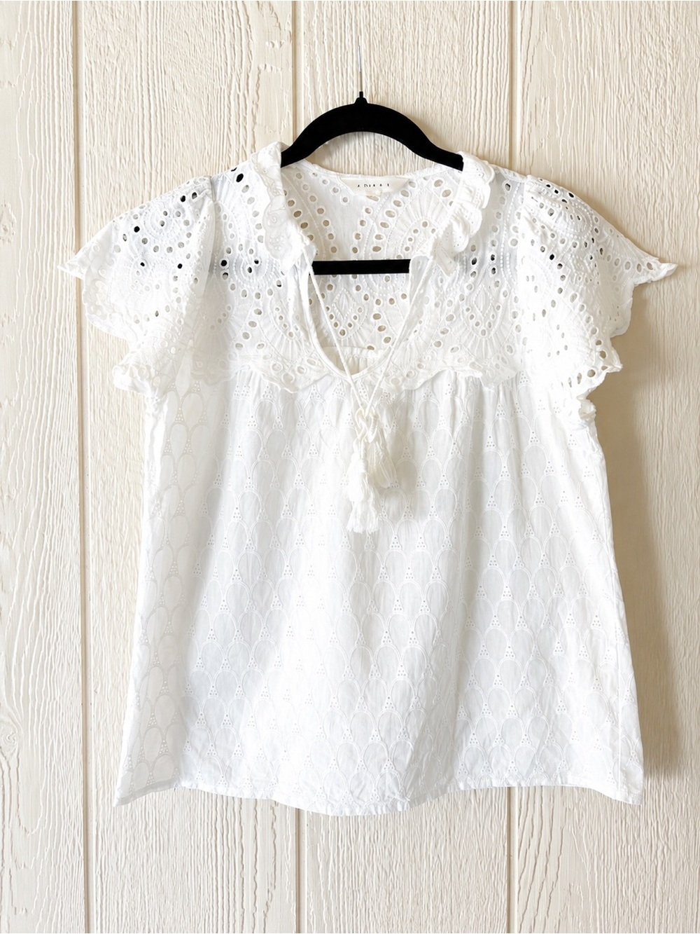 ADIVA White Eyelet Embroidered Cotton Boho Peasant Top Medium